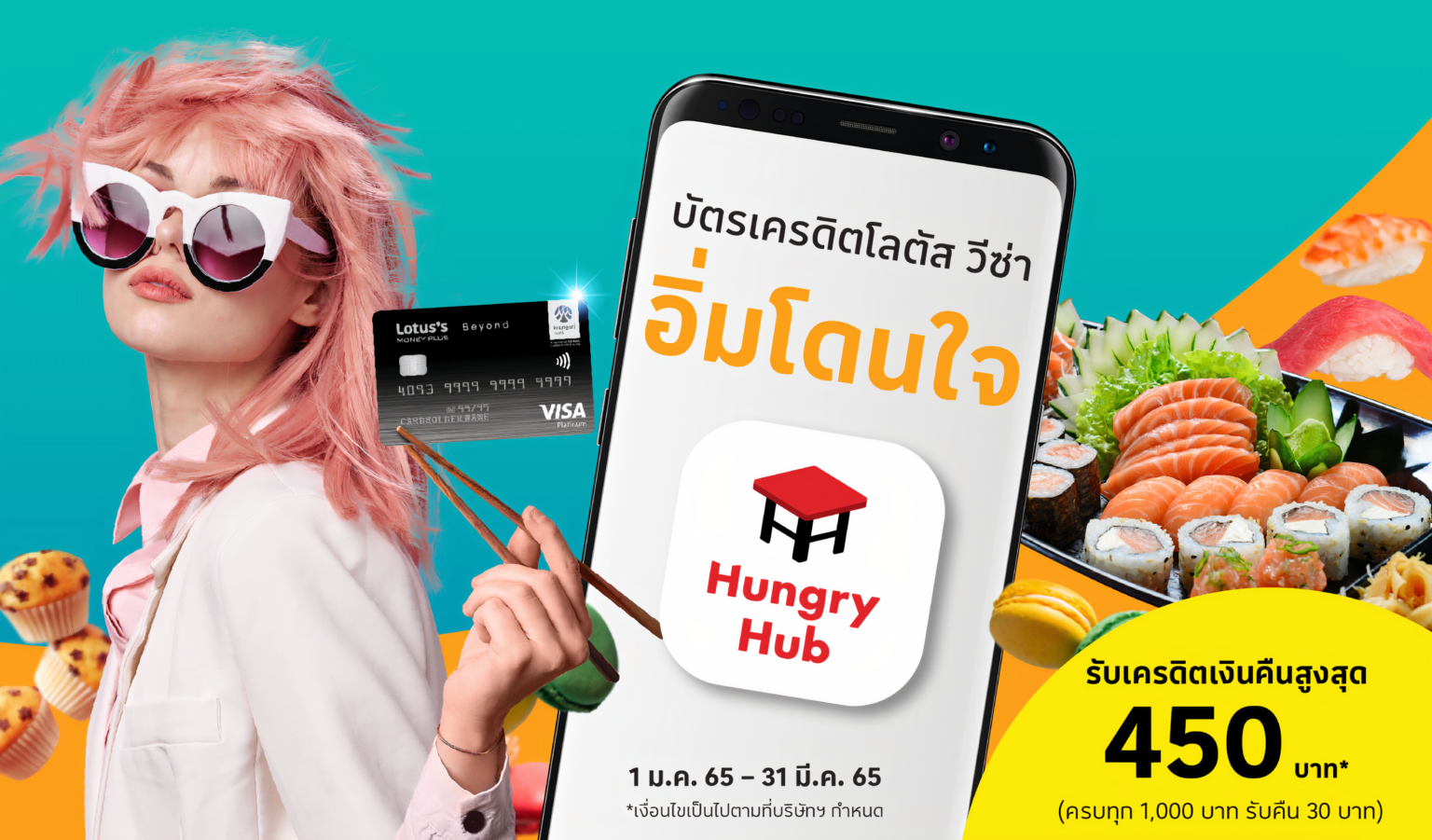 บัตรเครดิต โลตัส วีซ่า ‘อิ่มโดนใจ’ กับ Hungry Hub รับเครดิตสูงสุด 450 บาท บัตรเครดิต โลตัส วีซ่า 'อิ่มโดนใจ' กับ Hungry Hub รับเครดิตสูงสุด 450 บาท