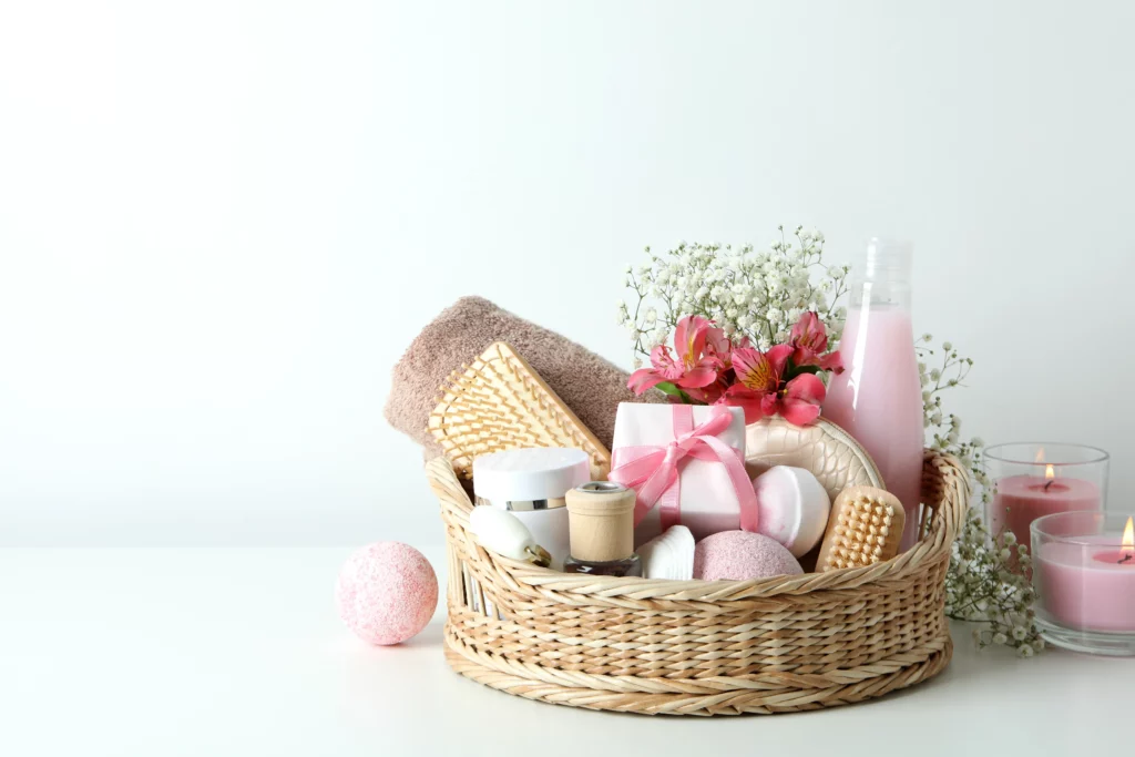 Concept Gift With Basket Cosmetics White Table