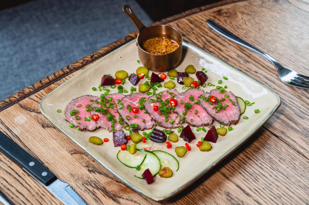 Din Restaurant and Bar Cold Grilled Sliced Tenderloin With Ponzu And Mustard Vinaigrette 