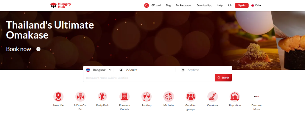 Hungry Hub Preferences Filter Homepage