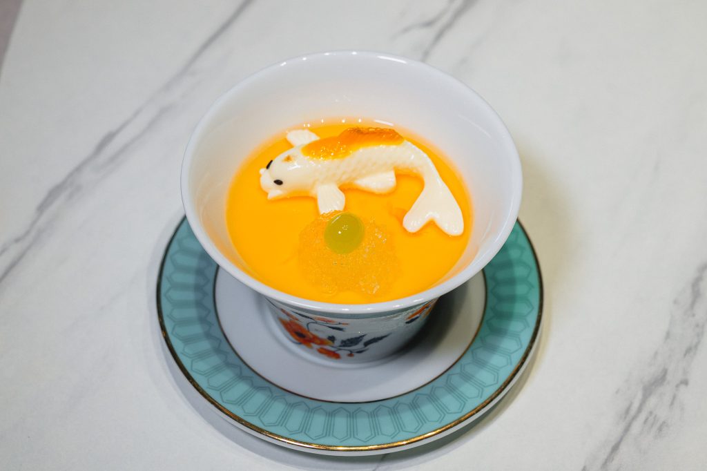 Purple Laurel Chilled Koi Fish Pudding with Passion Fruit