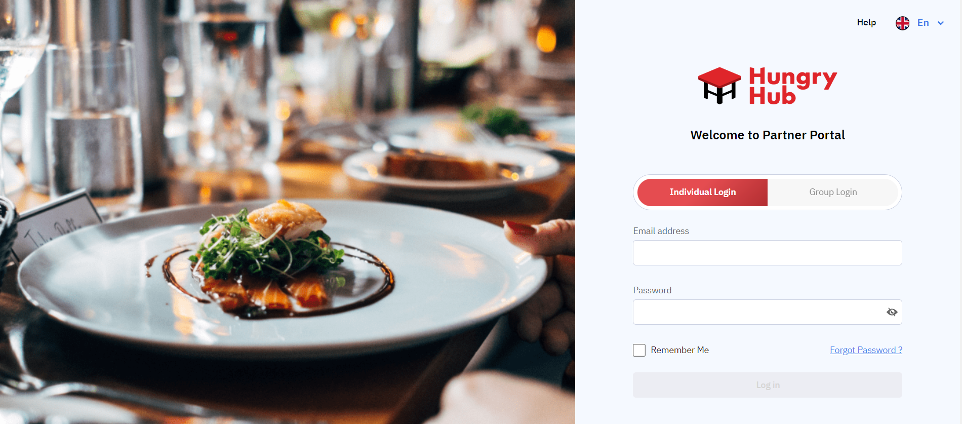 หน้าเข้าสู่ระบบ Hungry Hub Partner Portal
