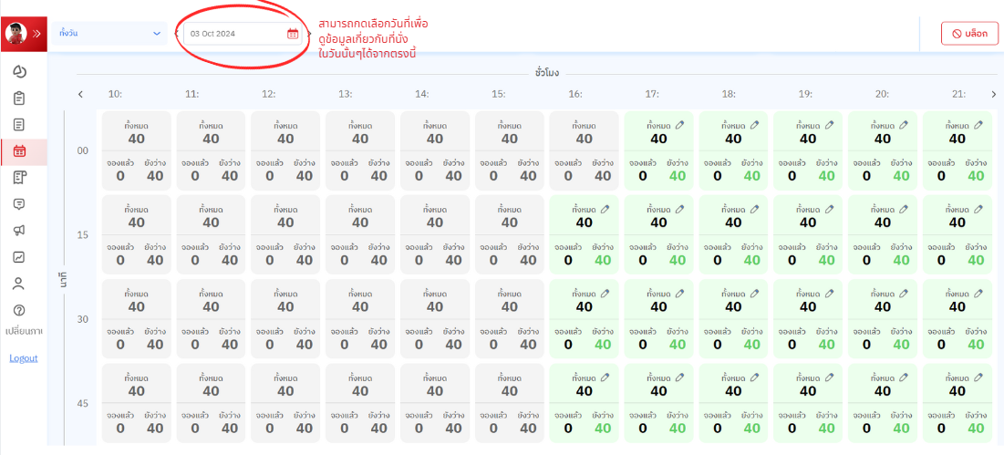 ตารางสัดส่วนจำนวนที่นั่งในระบบ Hungry Hub Partner