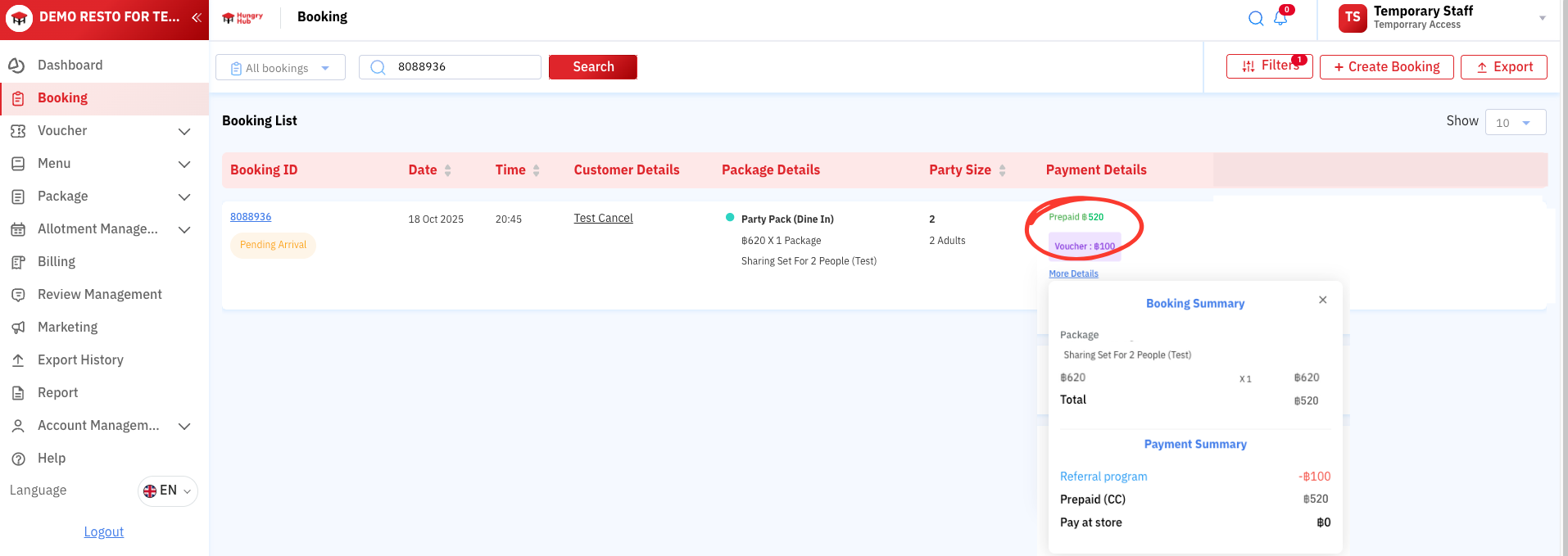 Pre-paid booking using a discount code