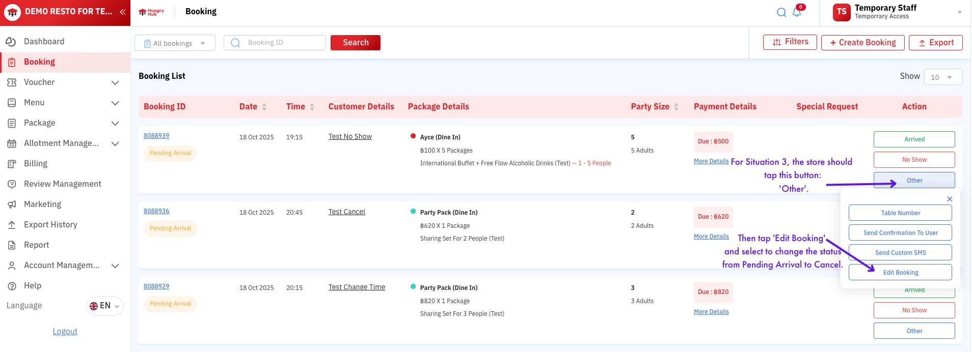 Booking cancellation by the restaurant