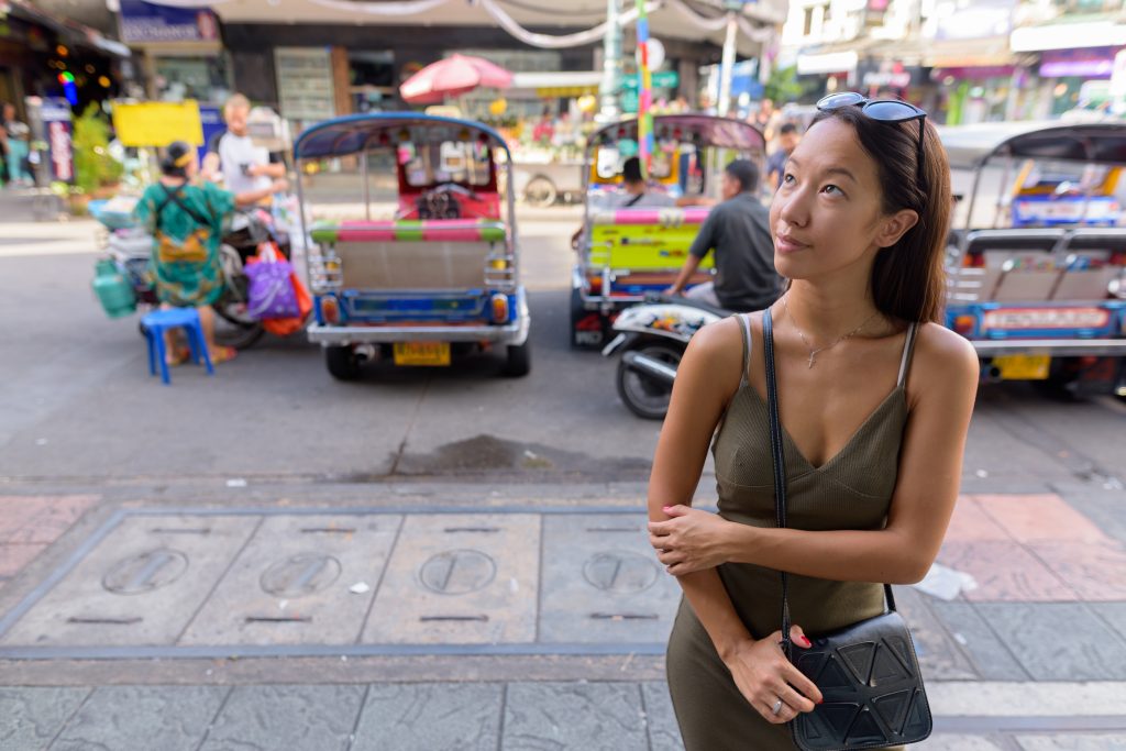 Tourist Woman Exploring City Bangkok Khao San Road
