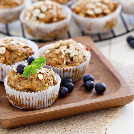 Vegan banana carrot muffins with oats and berries